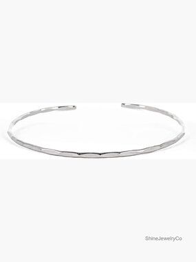 Thin Hammered Cuff Bracelet, Solid Sterling Silver, Handmade Stacking Bangle,